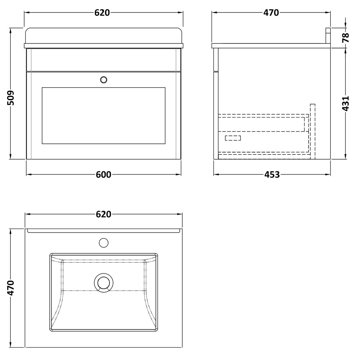 600 W/H 1-Drawer Unit & Marble Top 1TH