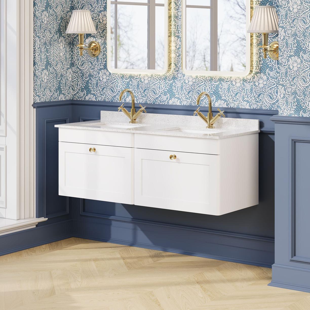 1200mm W/H 2-Drawer Unit & Marble Top - Satin White