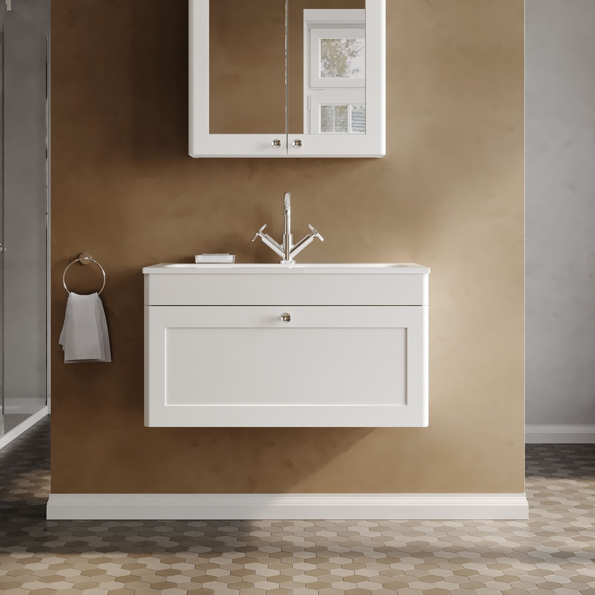800mm Wall Hung 1-Drawer Unit & Stone Basin 1TH