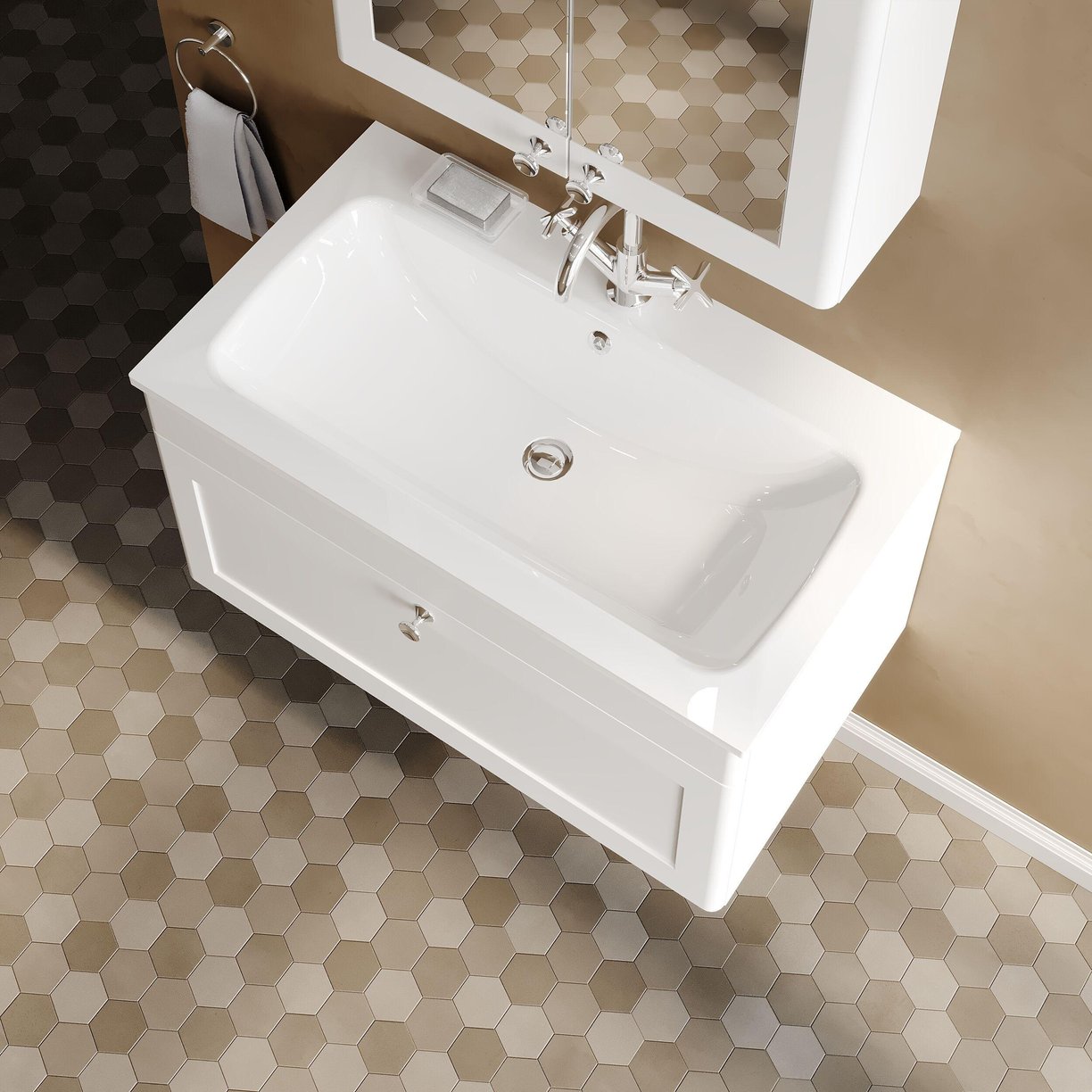 800mm Wall Hung 1-Drawer Unit & Stone Basin 1TH