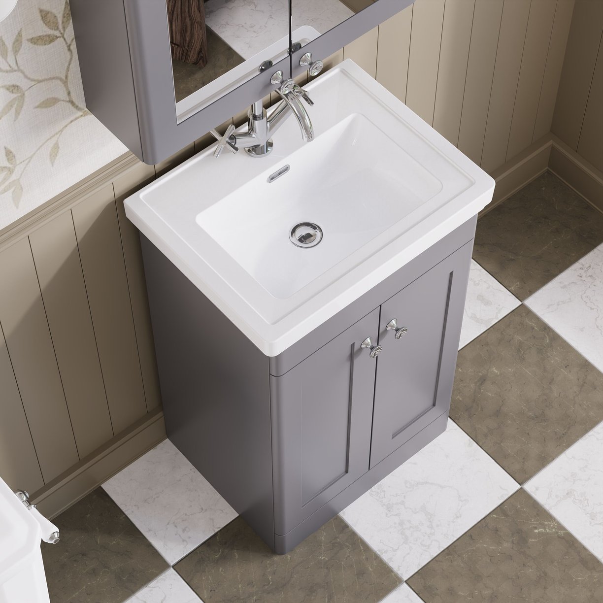 500mm F/S 2-Door Unit & Basin 1TH - Satin Grey