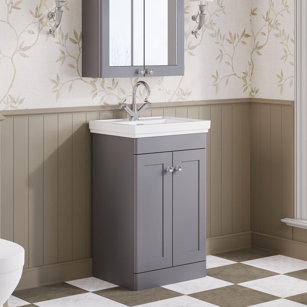 500mm F/S 2-Door Unit & Basin 1TH - Satin Grey