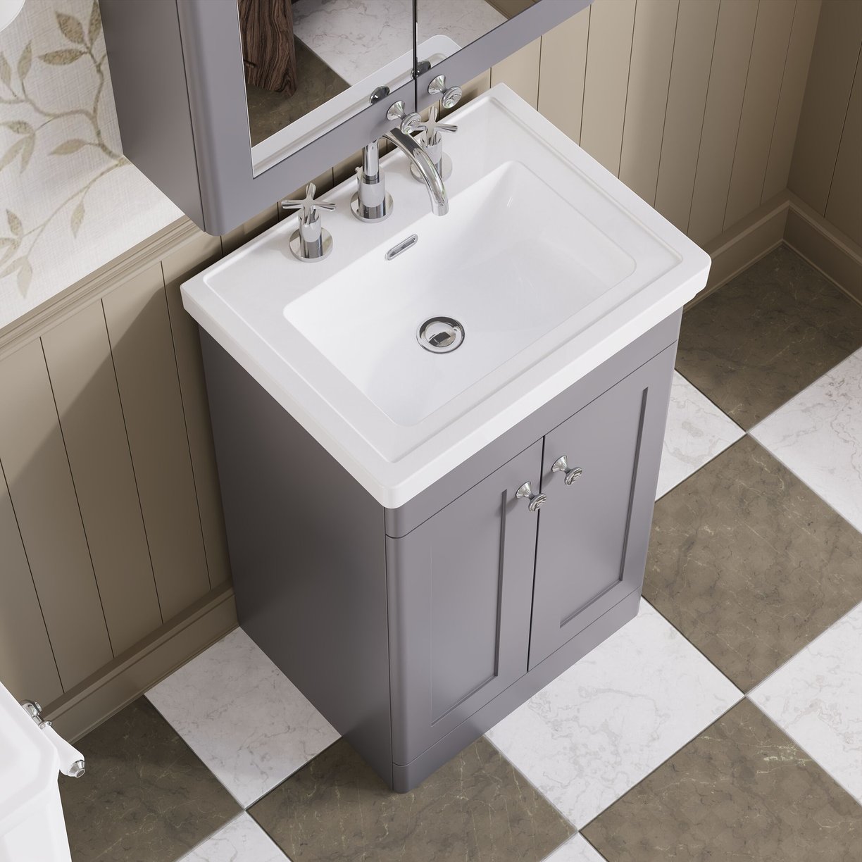500mm F/S 2-Door Unit & Basin 3TH - Satin Grey