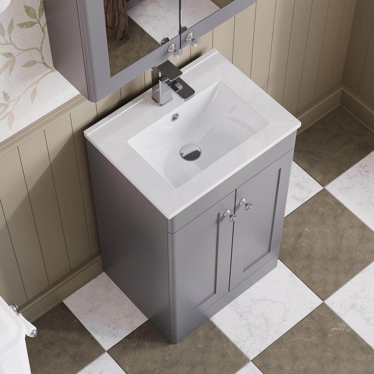 500mm F/S 2-Door Unit & Minimalist Basin - Satin Grey