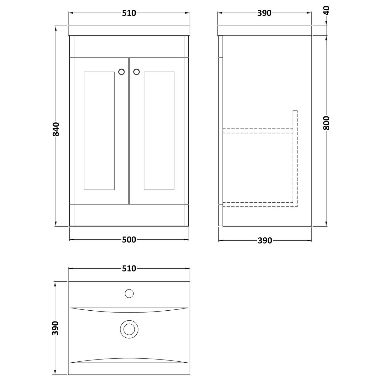 500mm F/S 2-Door Unit & Mid-Edged Basin - Satin Grey