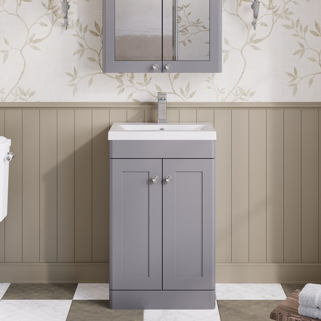 500mm F/S 2-Door Unit & Mid-Edged Basin - Satin Grey