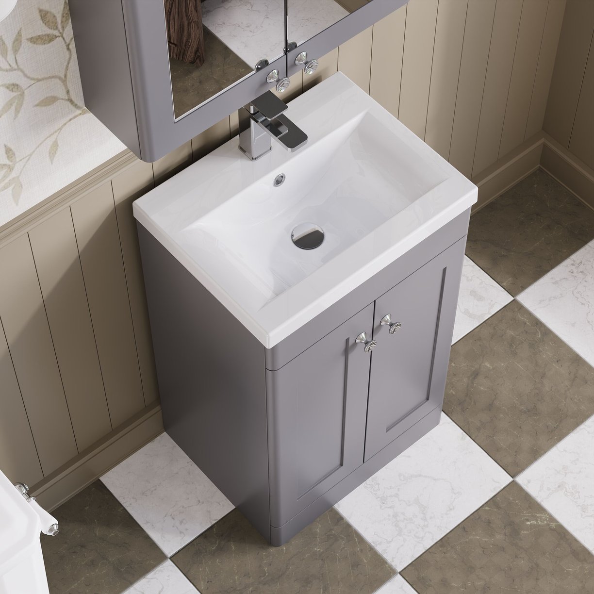 500mm F/S 2-Door Unit & Mid-Edged Basin - Satin Grey