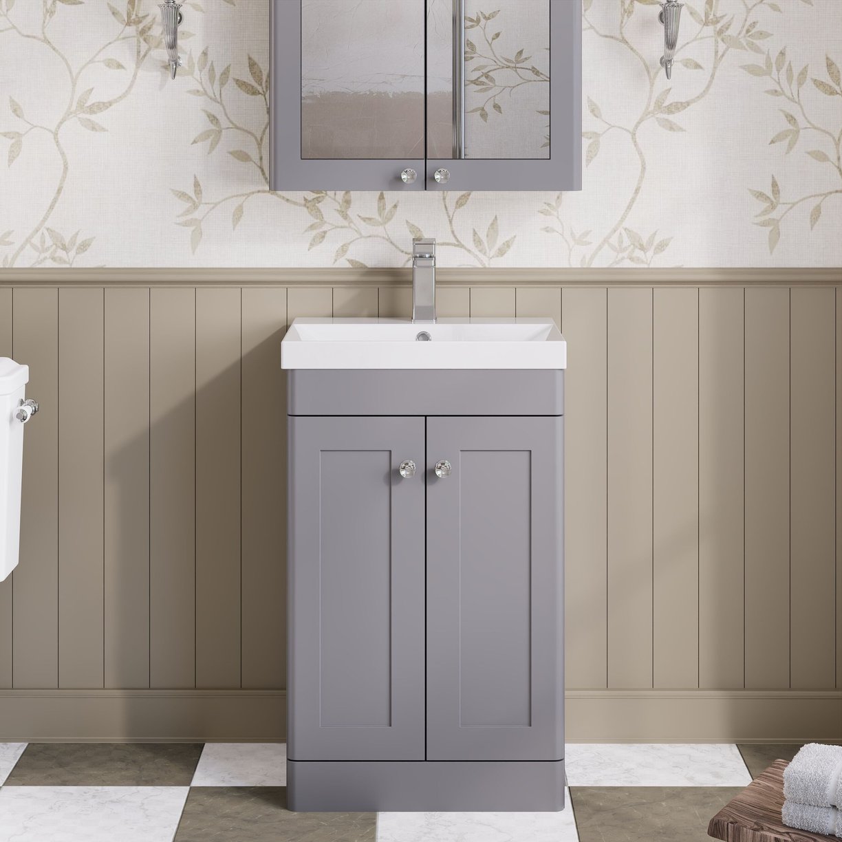 500mm F/S 2-Door Unit & Mid-Edged Basin - Satin Grey