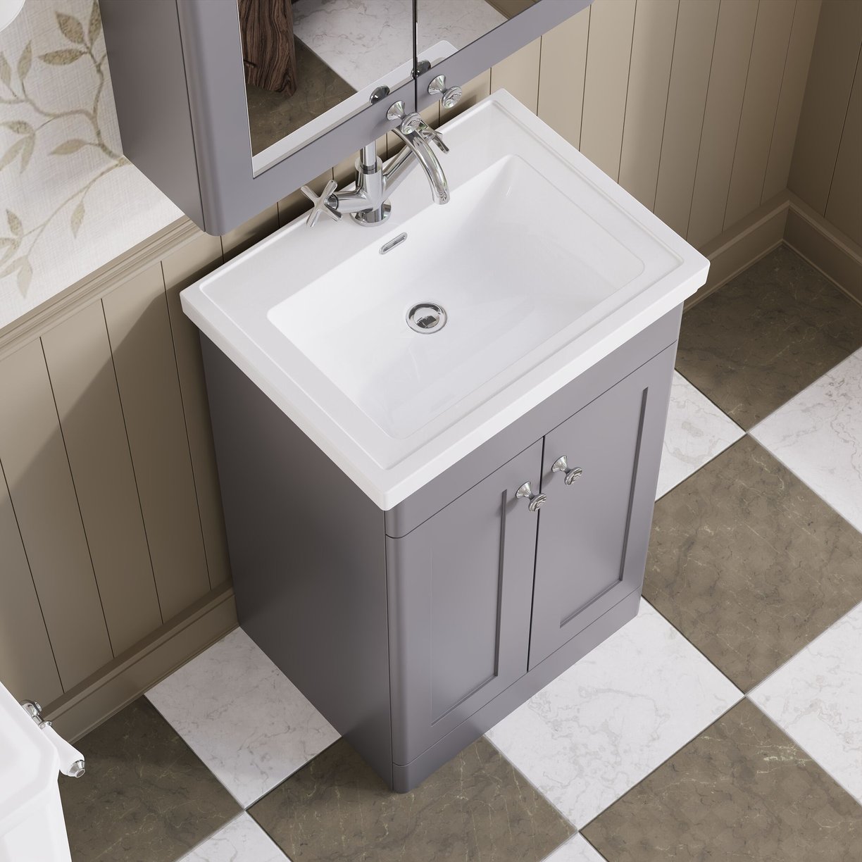 500mm F/S 2-Door Unit & Basin 0TH - Satin Grey
