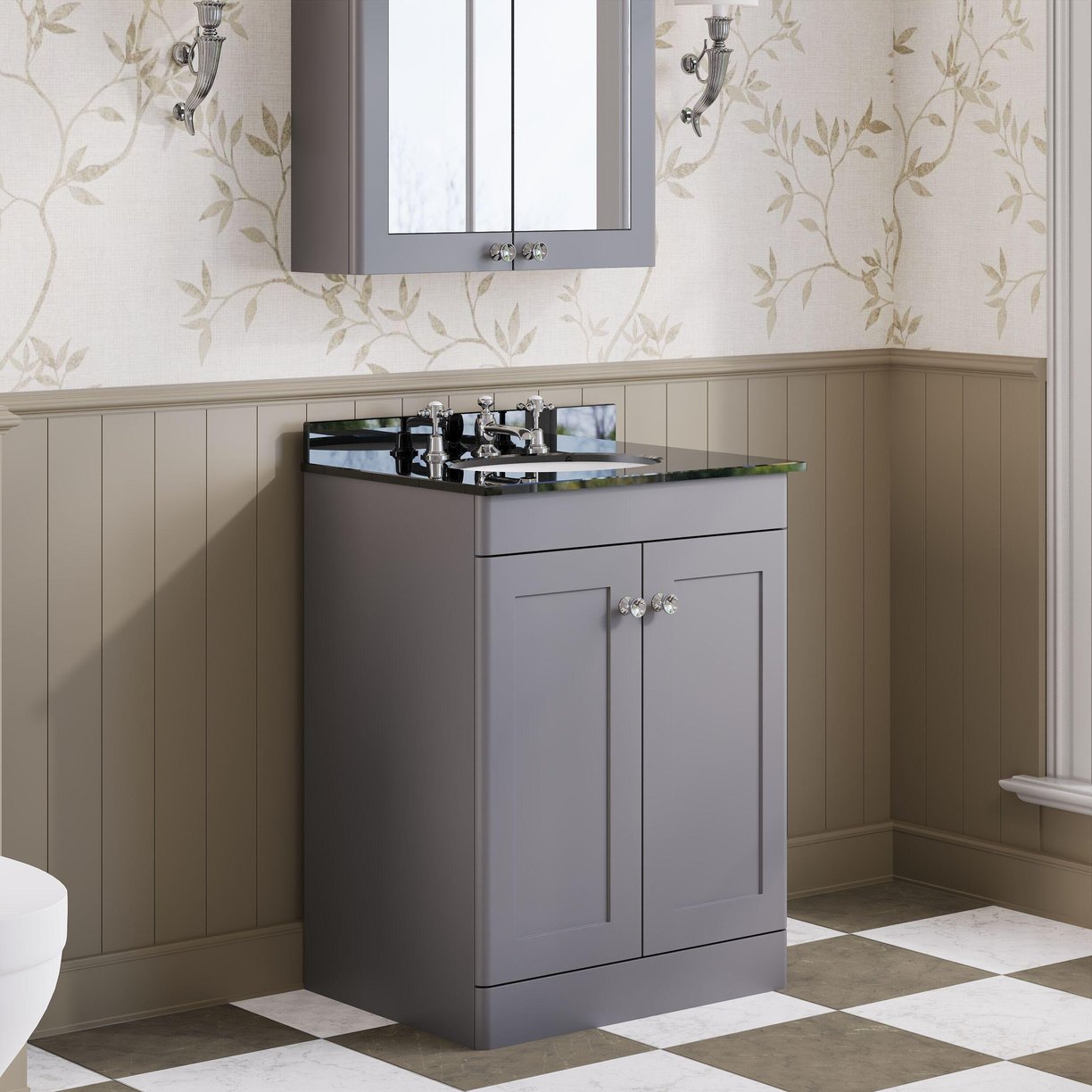 600mm F/S 2-Door Unit & Marble Top 3TH - Satin Grey