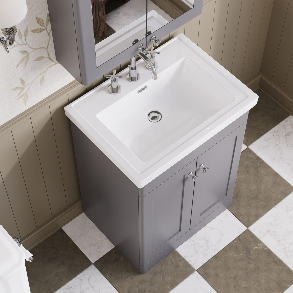600mm F/S 2-Door Unit & Basin 3TH - Satin Grey