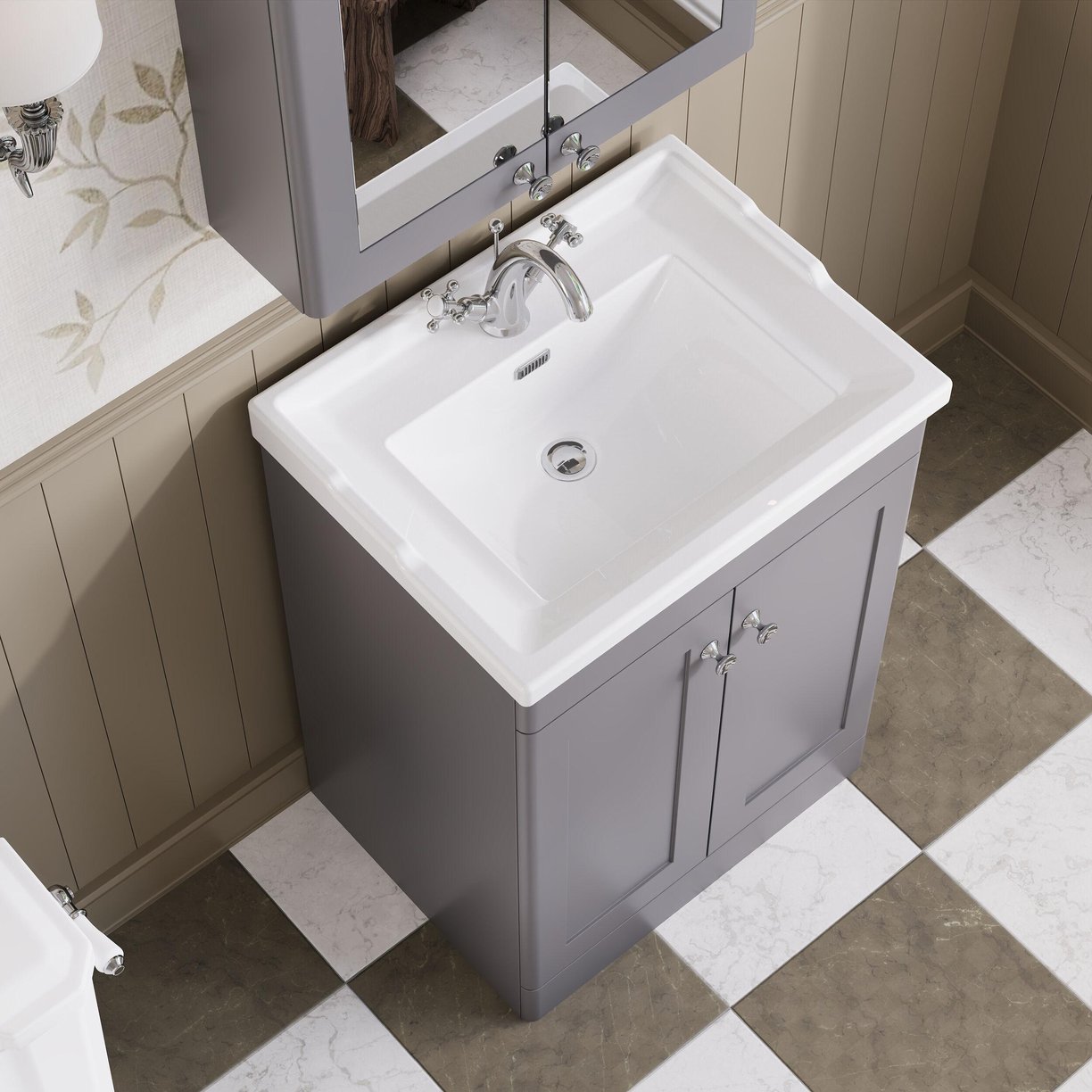 600mm F/S 2-Door Unit & Basin 1TH - Satin Grey