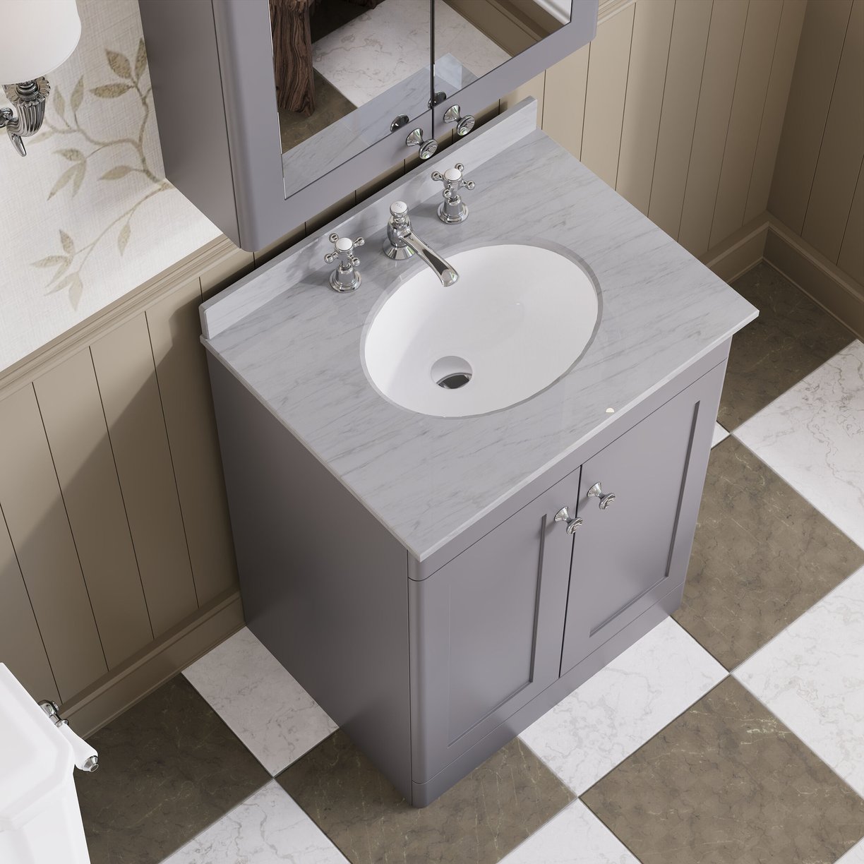 600mm F/S 2-Door Unit & Marble Top 3TH - Satin Grey