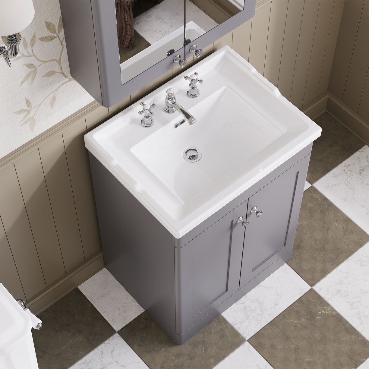 600mm F/S 2-Door Unit & Basin 3TH - Satin Grey