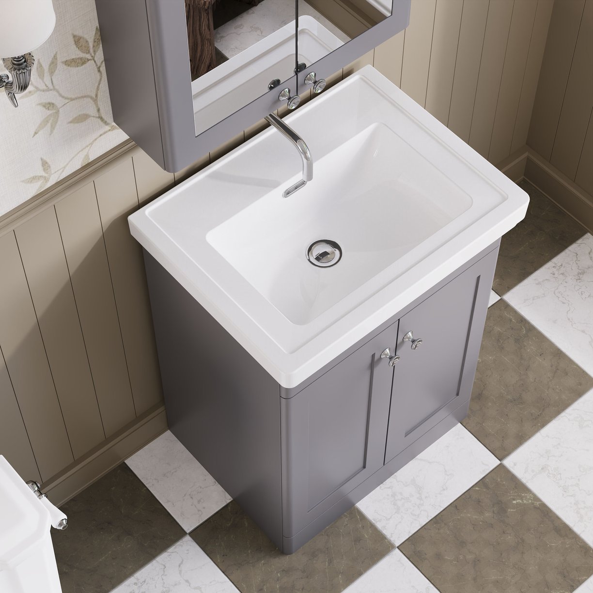 600mm F/S 2-Door Unit & Basin 0TH - Satin Grey
