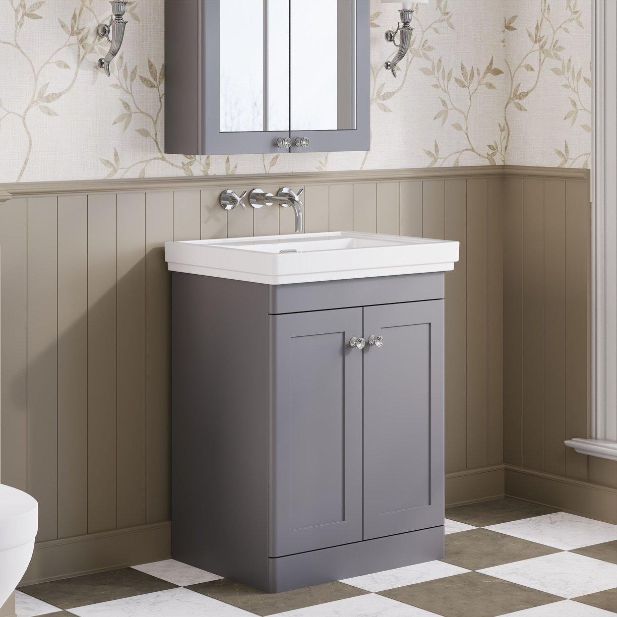 600mm F/S 2-Door Unit & Basin 0TH - Satin Grey