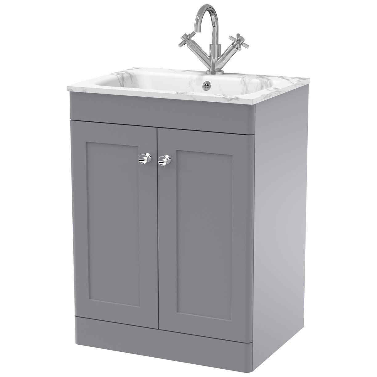 600mm Floor Standing 2-Door Unit & Stone Basin 1TH