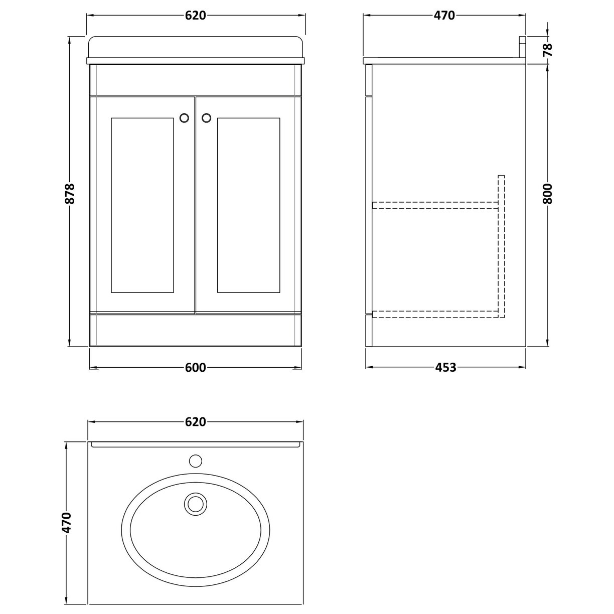 600 F/S 2-Door Unit & Marble Top 1TH