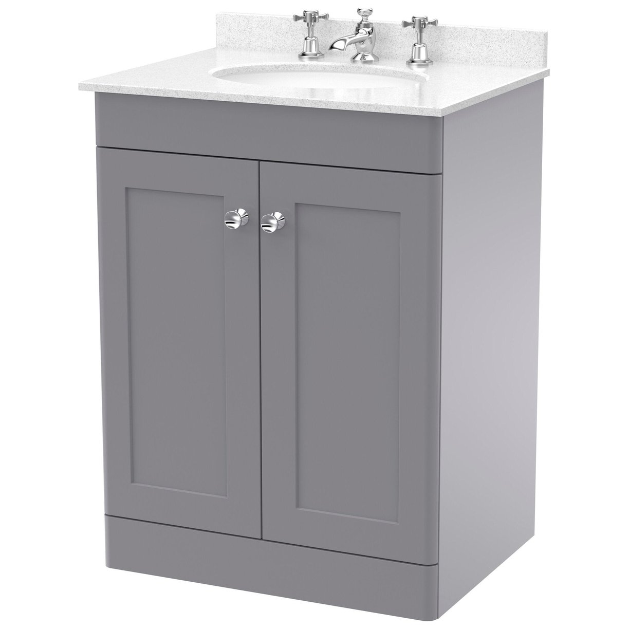 600mm F/S 2-Door Unit & Marble Top 3TH - Satin Grey