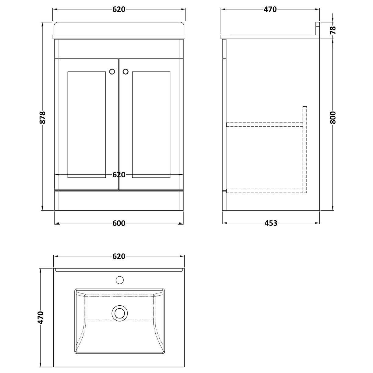 600 F/S 2-Door Unit & Marble Top 1TH