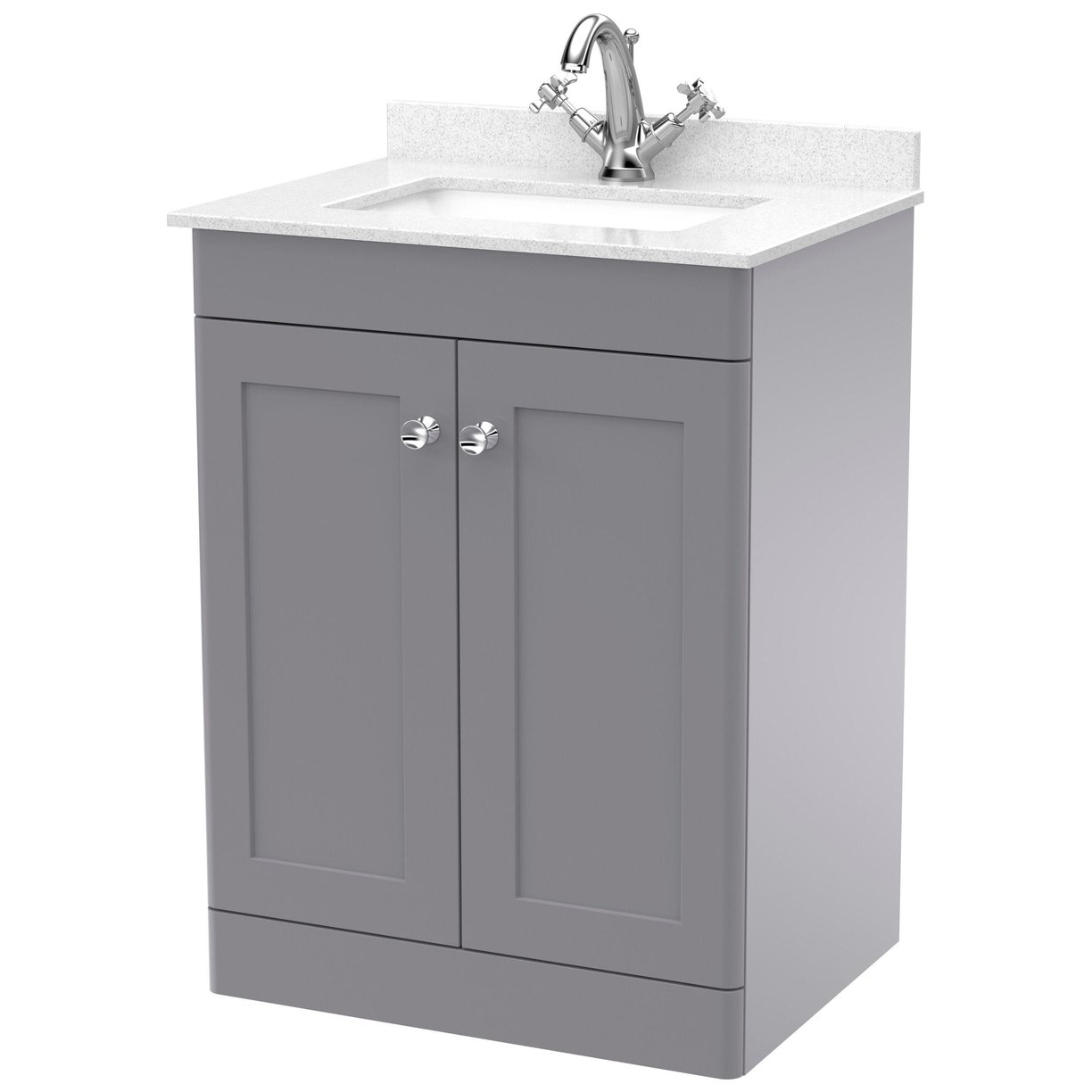 600mm F/S 2-Door Unit & Marble Top 1TH - Satin Grey