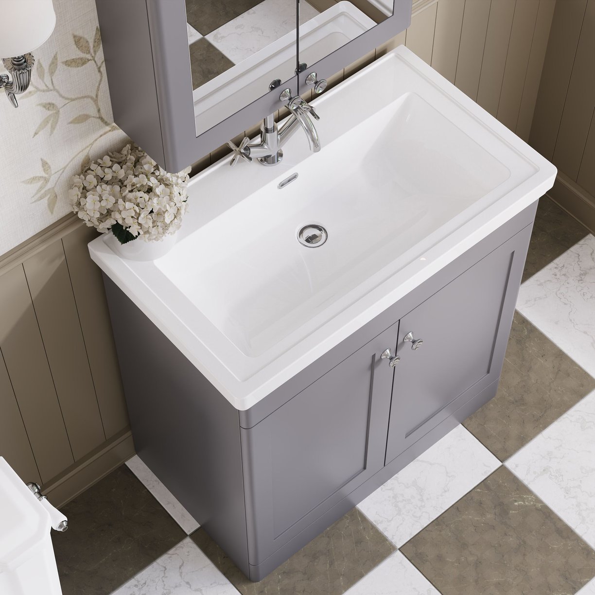 800mm F/S 2-Door Unit & Basin 1TH - Satin Grey
