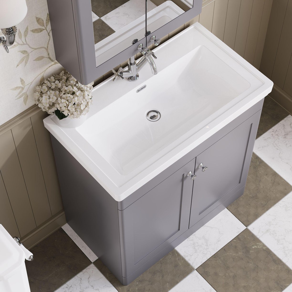 800mm F/S 2-Door Unit & Basin 1TH - Satin Grey