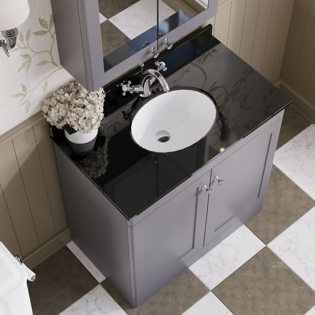 800mm F/S 2-Door Unit & Marble Top 1TH - Satin Grey