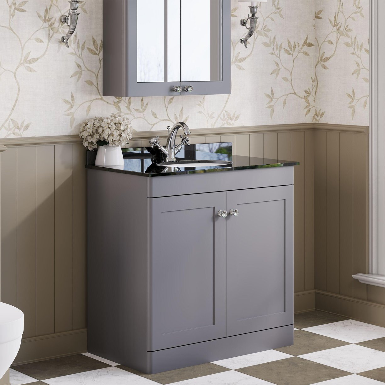 800mm F/S 2-Door Unit & Marble Top 1TH - Satin Grey