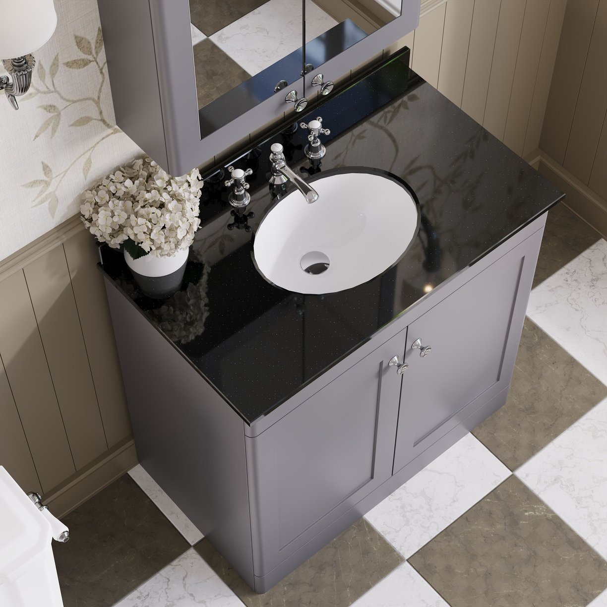 800mm F/S 2-Door Unit & Marble Top 3TH - Satin Grey