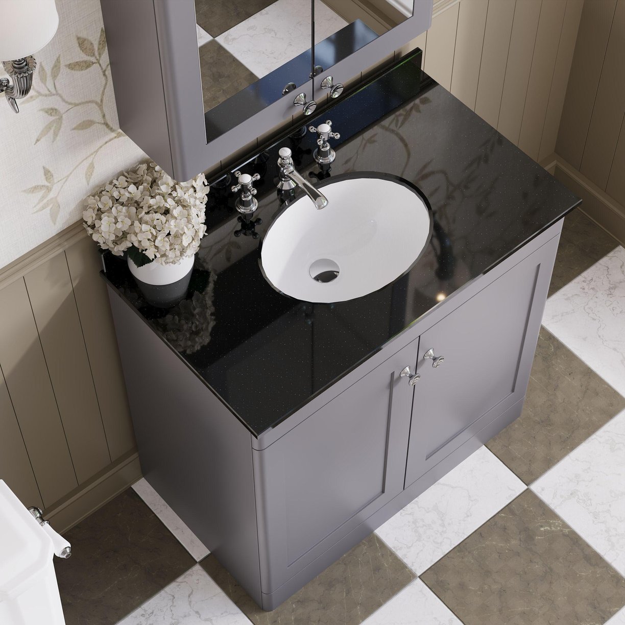 800mm F/S 2-Door Unit & Marble Top 3TH - Satin Grey