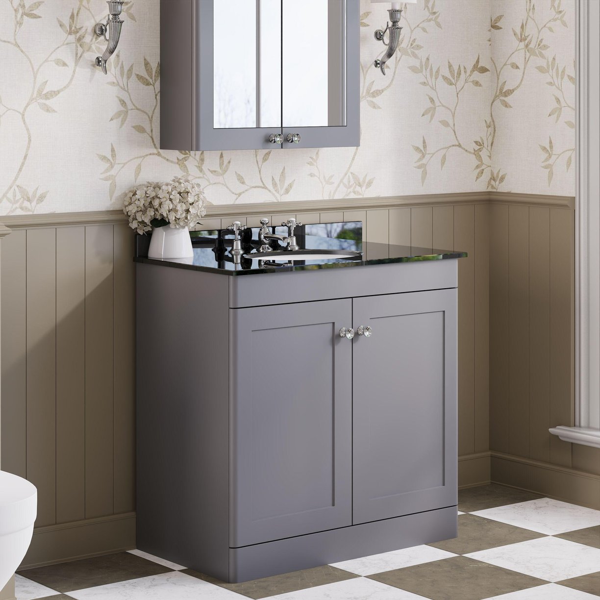 800mm F/S 2-Door Unit & Marble Top 3TH - Satin Grey