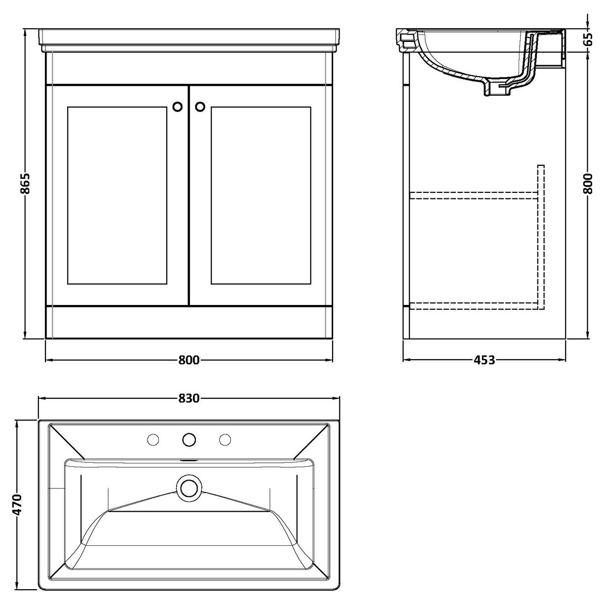 800 F/S 2-Door Unit & Basin 3TH