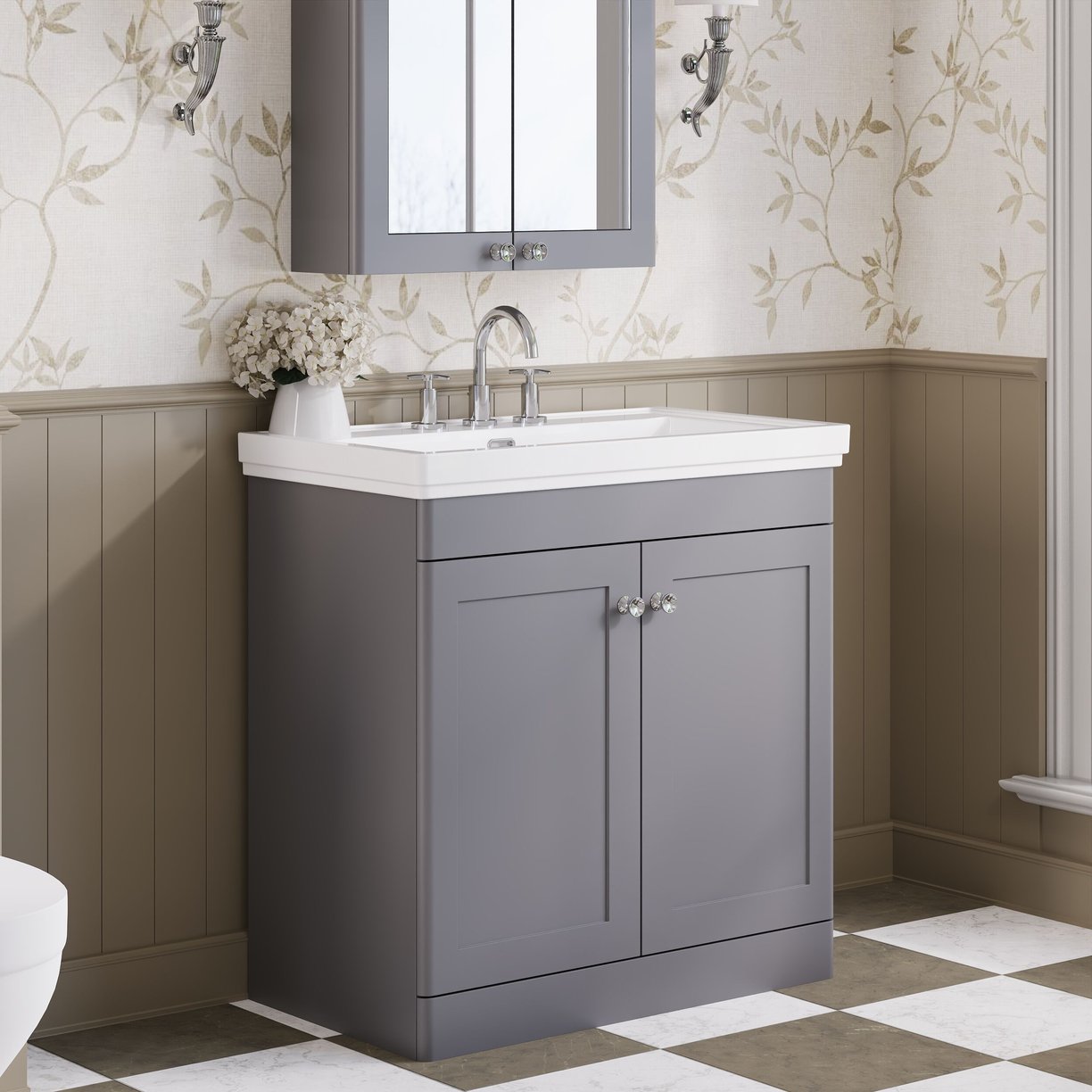 800mm F/S 2-Door Unit & Basin 3TH - Satin Grey