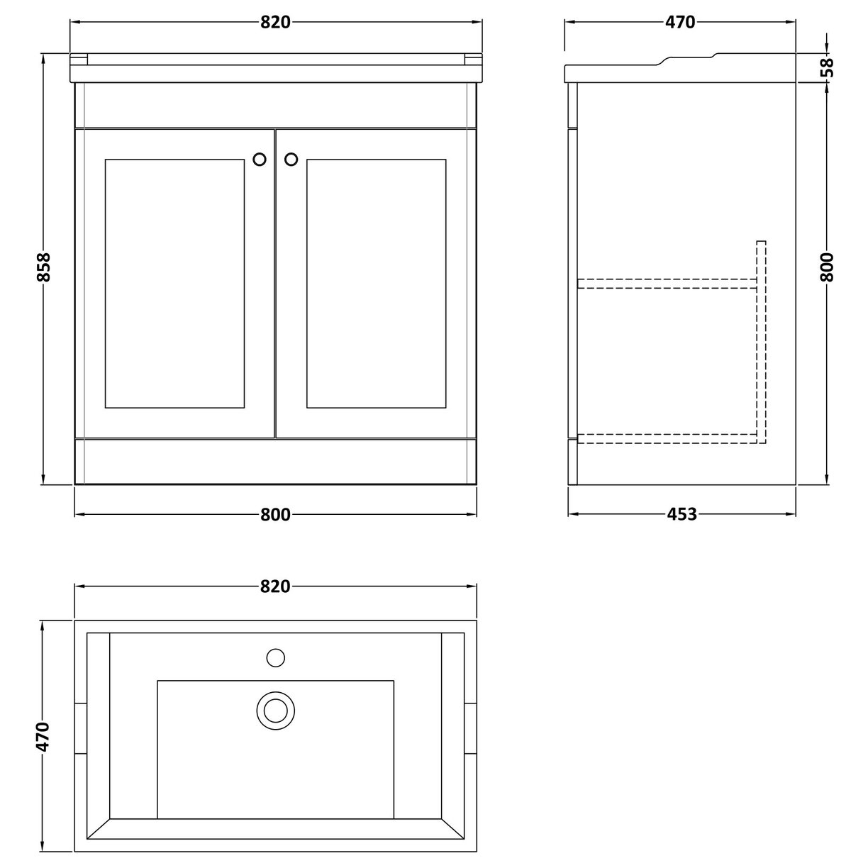 800 F/S 2-Door Unit & Basin 1TH