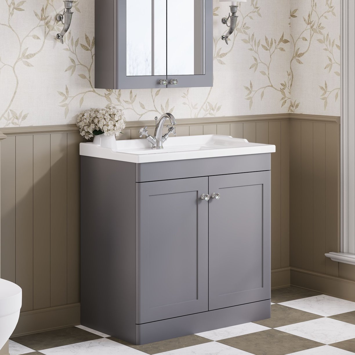 800mm F/S 2-Door Unit & Basin 1TH - Satin Grey