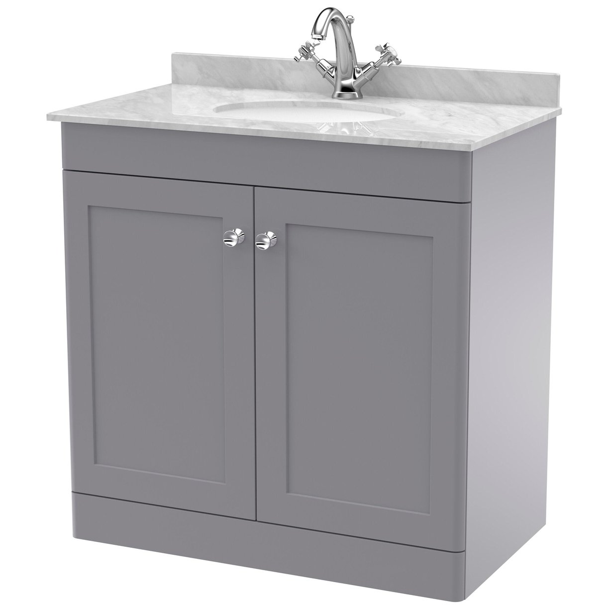 800mm F/S 2-Door Unit & Marble Top 1TH - Satin Grey