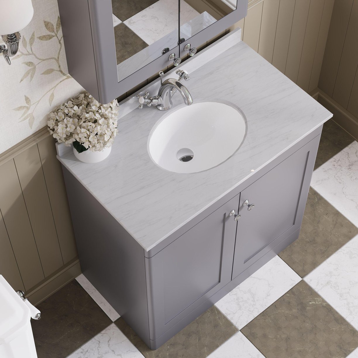 800mm F/S 2-Door Unit & Marble Top 1TH - Satin Grey
