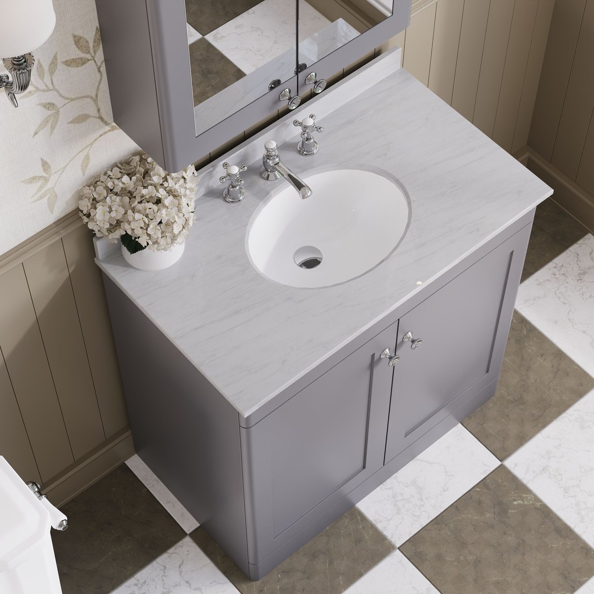 800mm F/S 2-Door Unit & Marble Top 3TH - Satin Grey