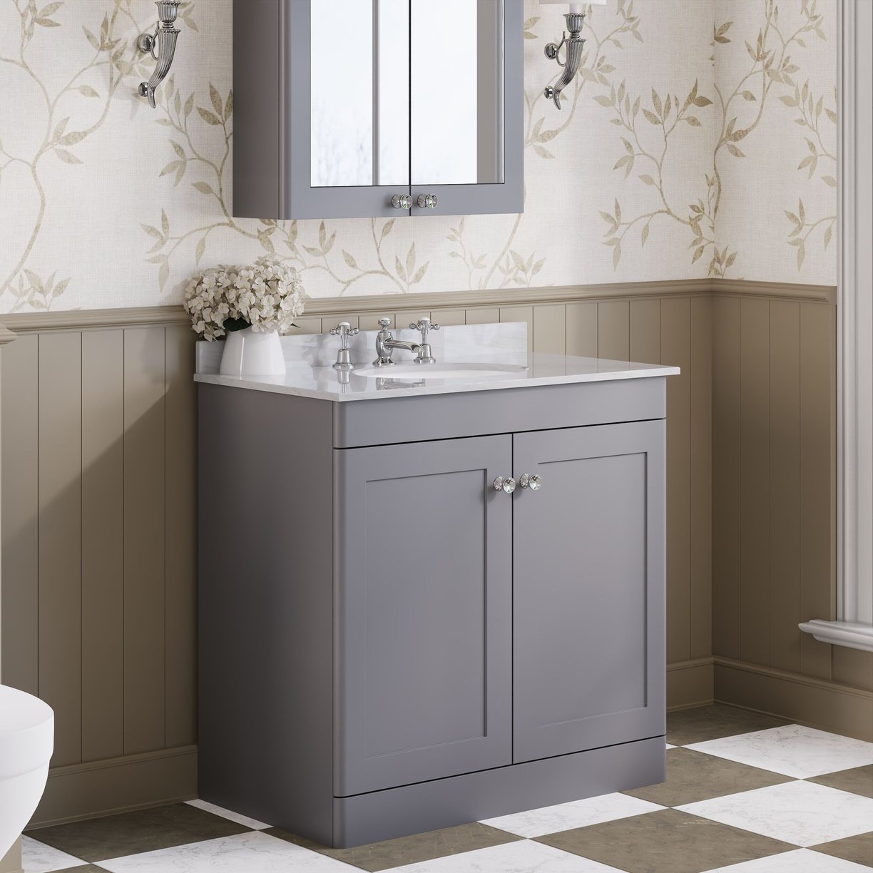 800mm F/S 2-Door Unit & Marble Top 3TH - Satin Grey
