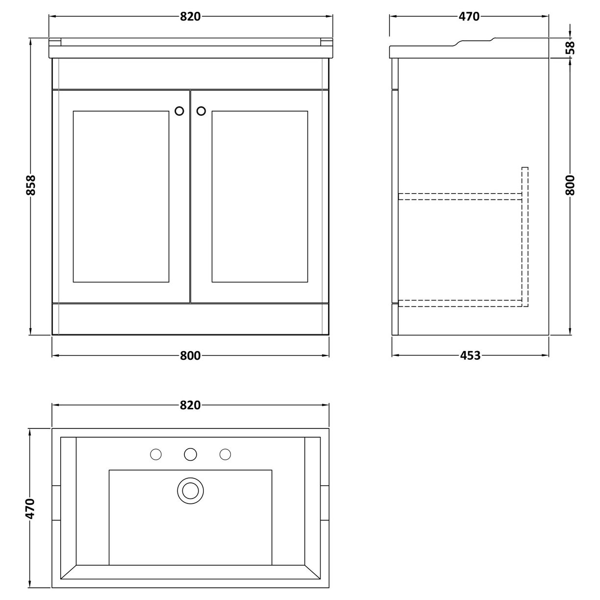 800 F/S 2-Door Unit & Basin 3TH