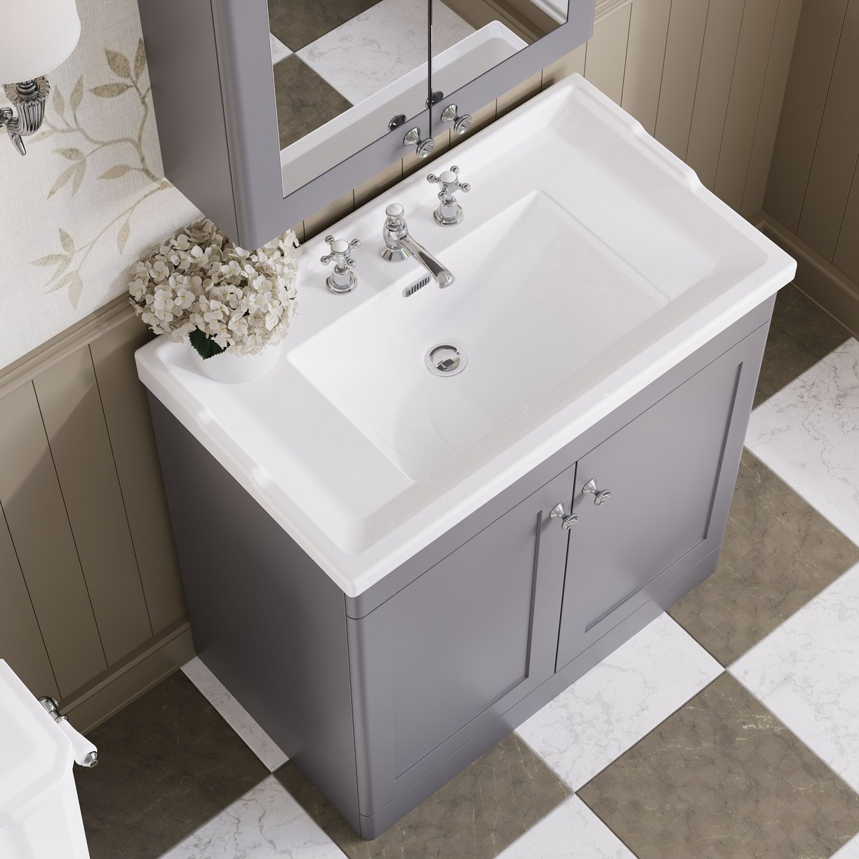 800mm F/S 2-Door Unit & Basin 3TH - Satin Grey