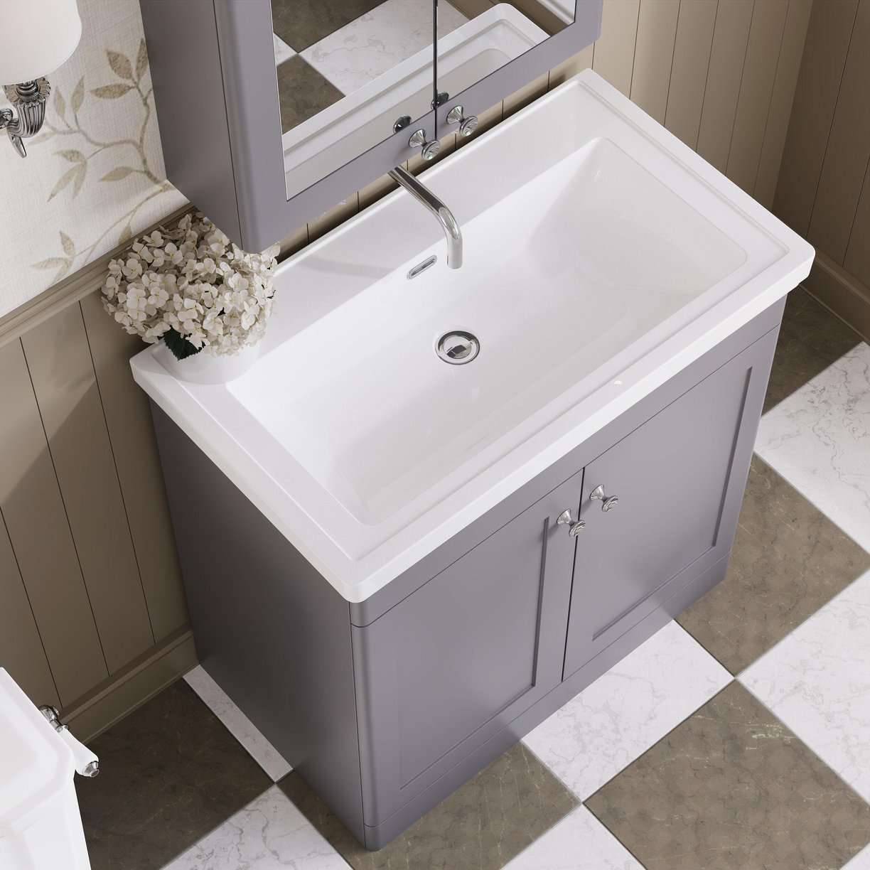 800mm F/S 2-Door Unit & Basin 0TH - Satin Grey