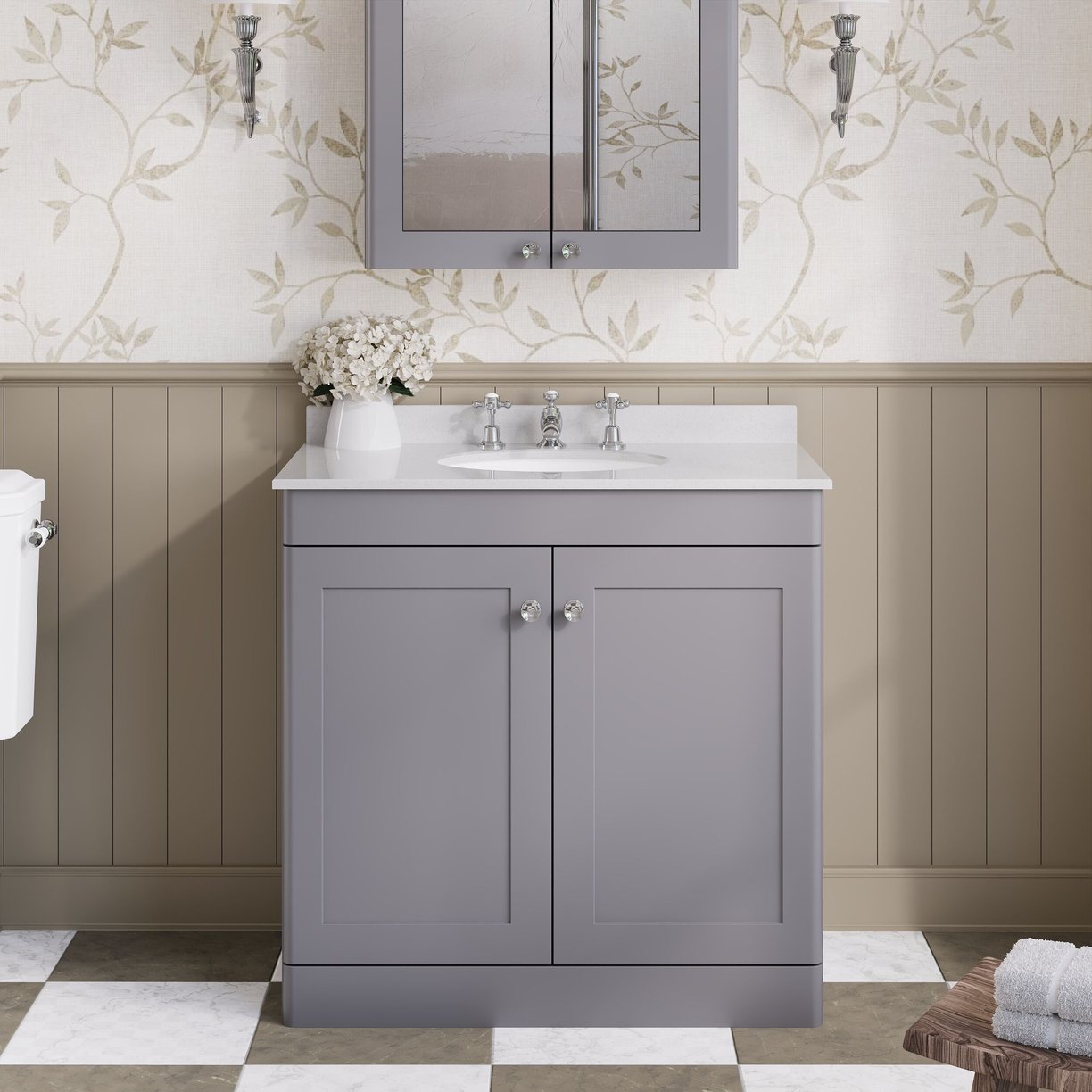 800mm F/S 2-Door Unit & Marble Top 3TH - Satin Grey