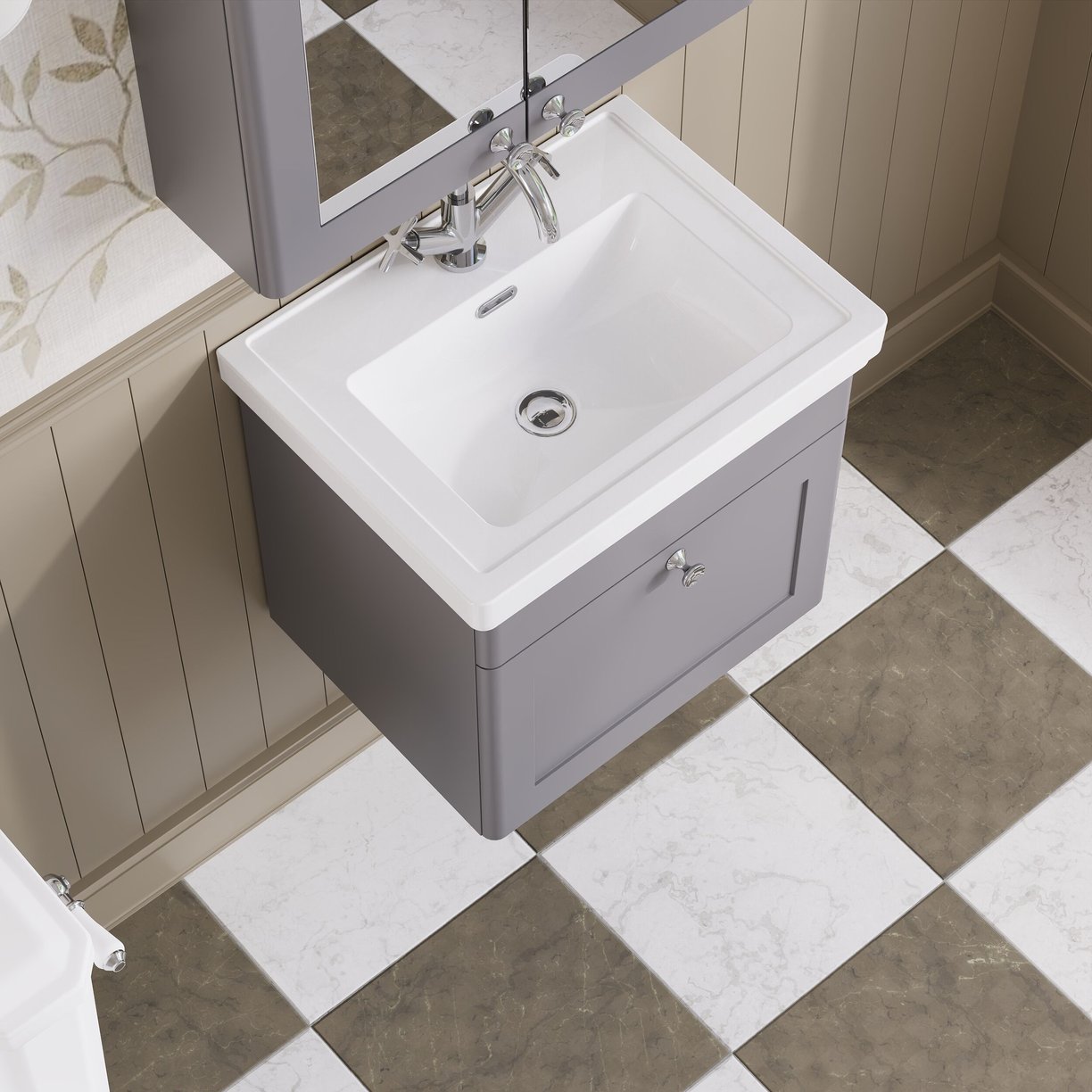 500mm W/H 1-Drawer Unit & Basin 1TH - Satin Grey
