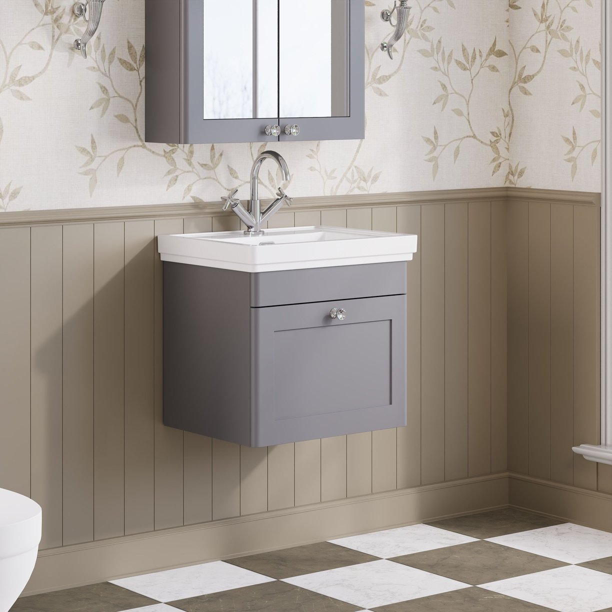 500mm W/H 1-Drawer Unit & Basin 1TH - Satin Grey
