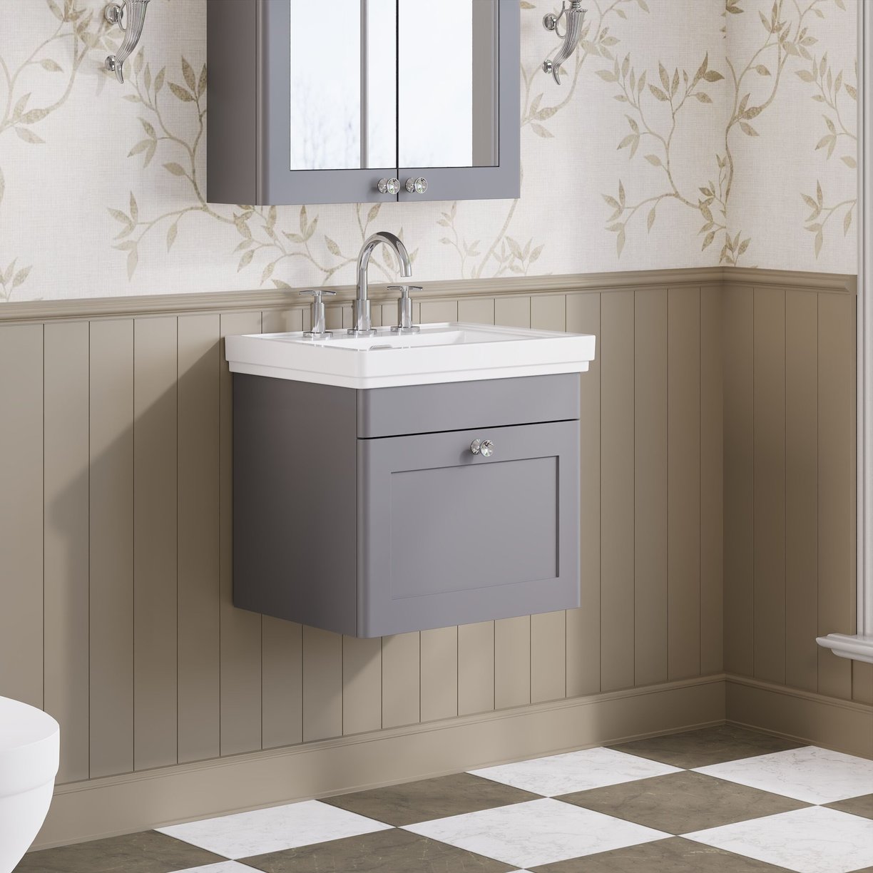500mm W/H 1-Drawer Unit & Basin 3TH - Satin Grey