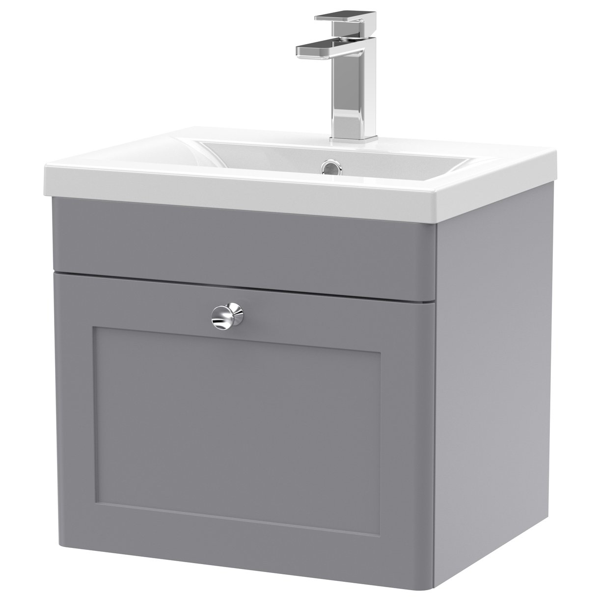 500mm W/H 1-Drawer Unit & Mid-Edged Basin - Satin Grey