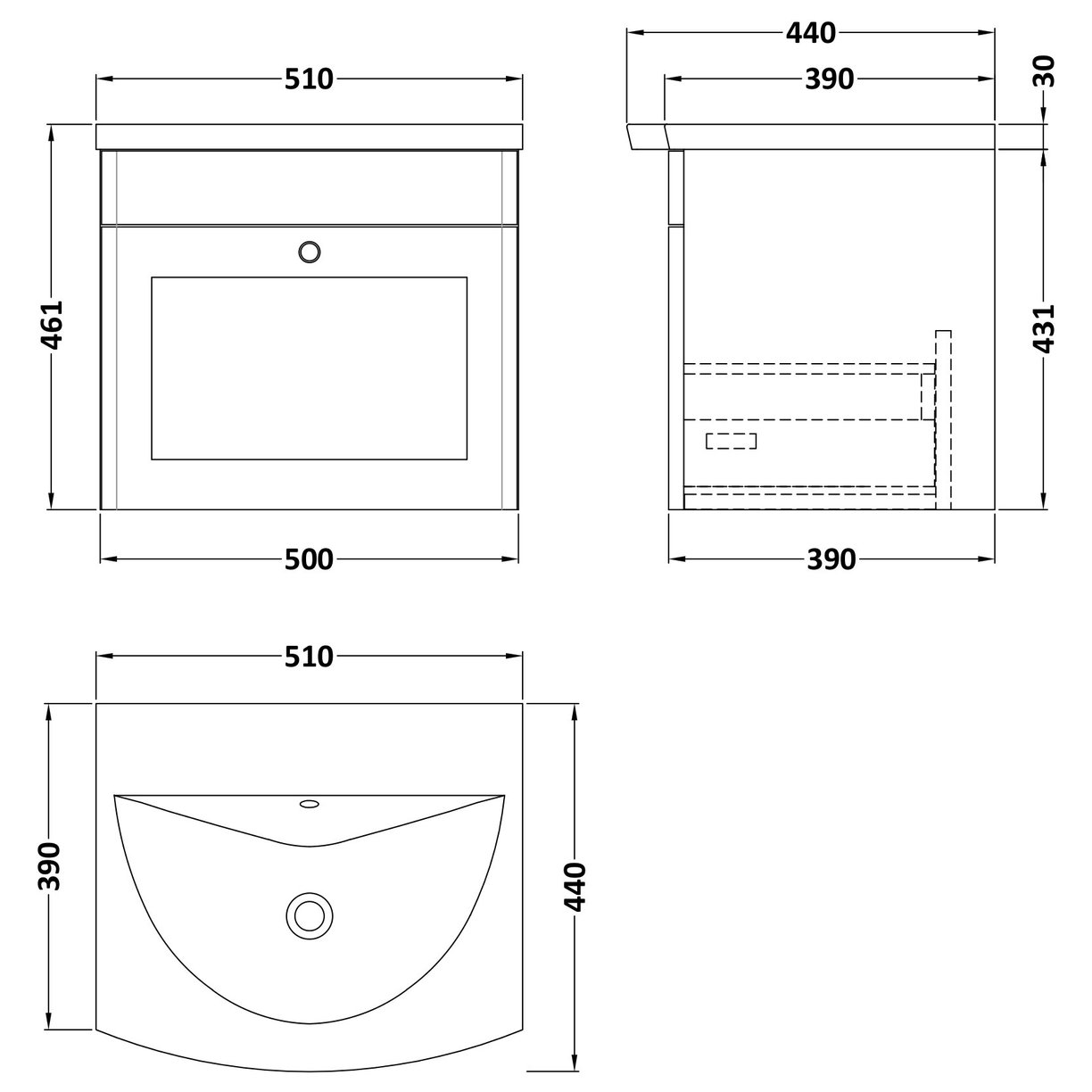 500 Wall Hung Unit With Curved Basin