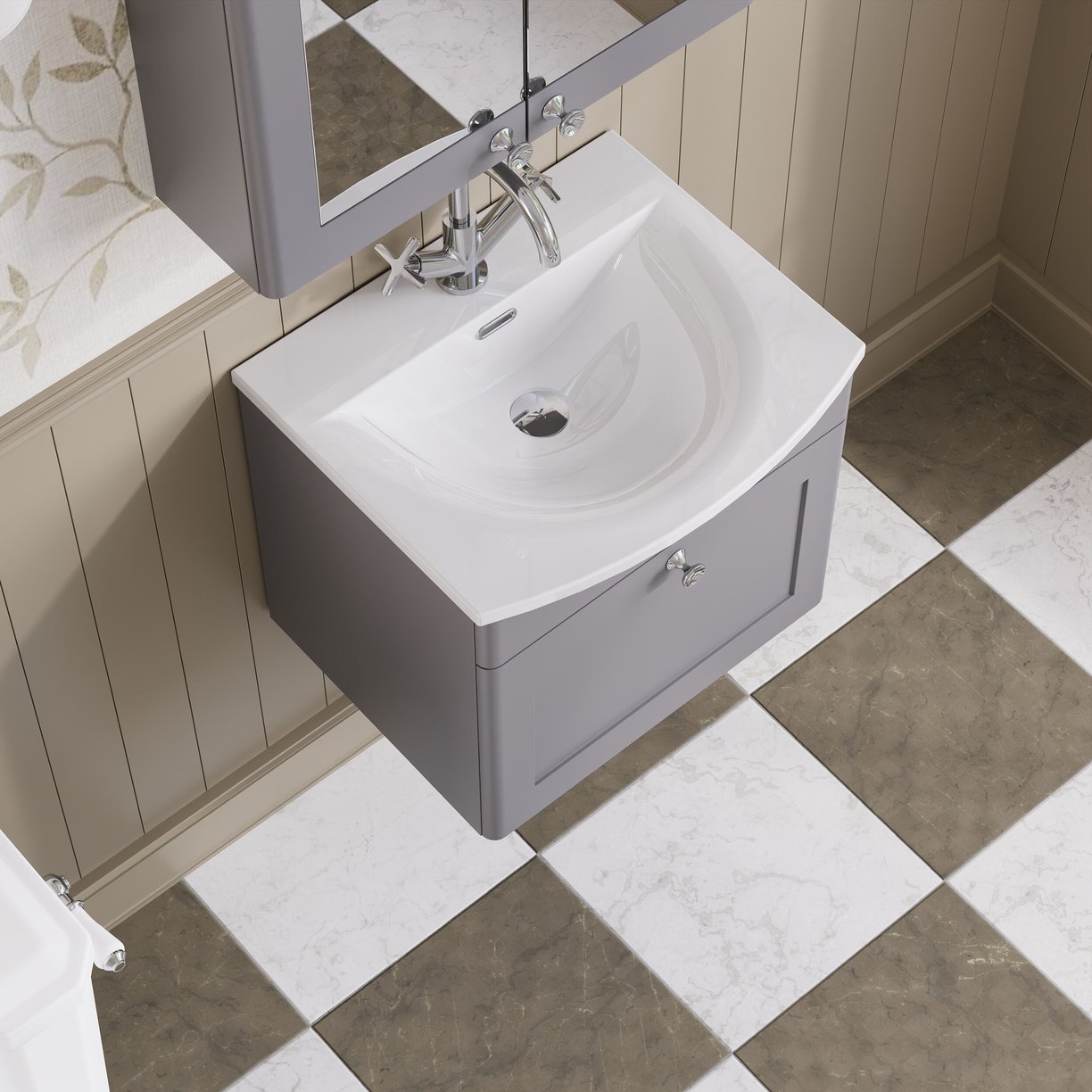 500mm Wall Hung Unit With Curved Basin - Satin Grey